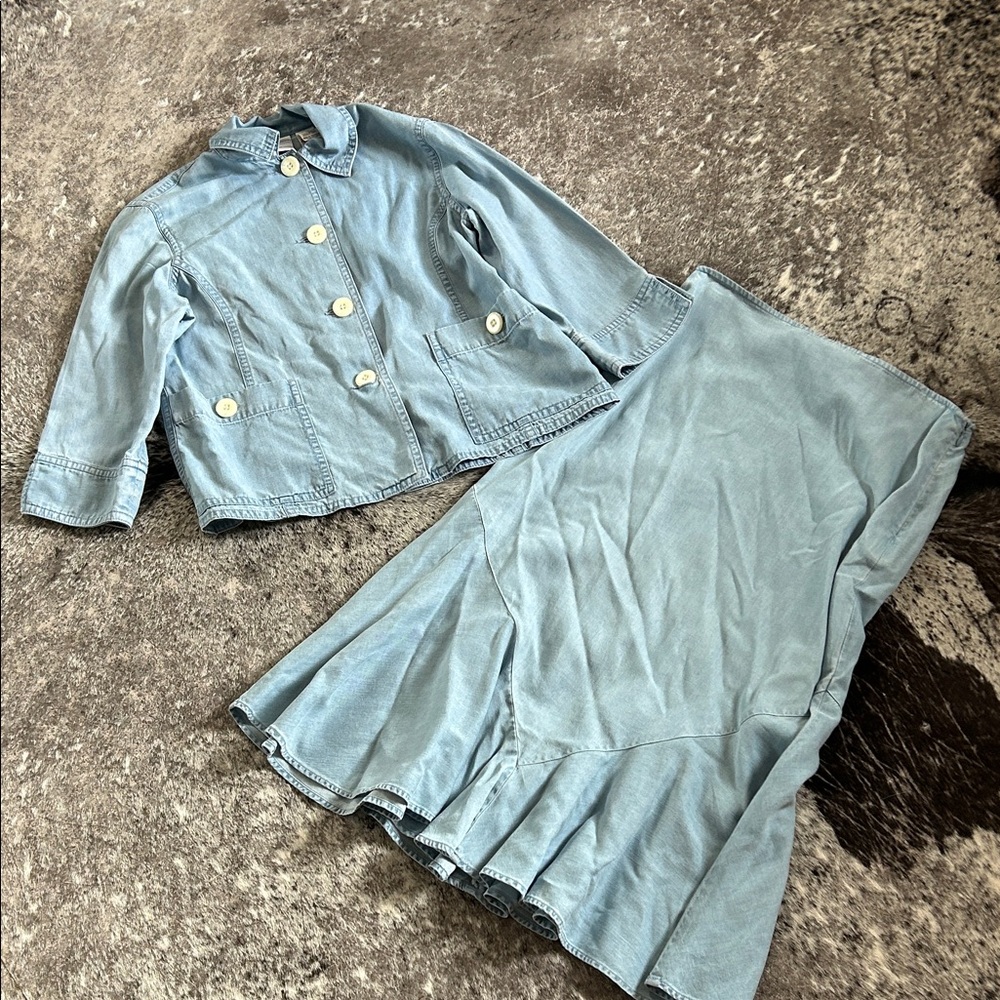 Liz Claiborne Light Blue Jean Jacket and Skirt Set